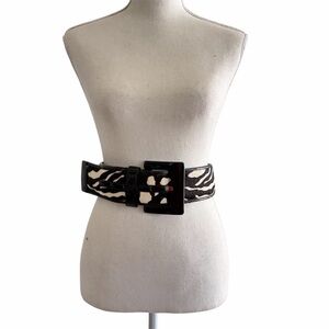 Ann Taylor Wide Zebra Print Waist Belt with Black Buckle Size L